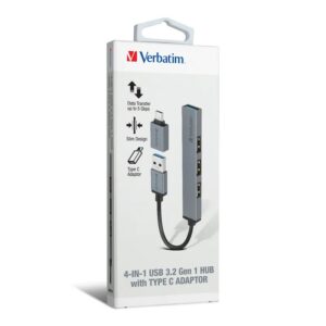 Verbatim 4合1 USB 3.2 Gen 1擴展器 (連USB 3.2 Gen 1 Type C 轉接器)  (灰色) 集線器