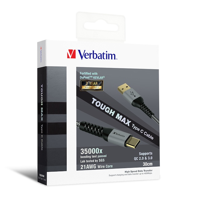 Verbatim Tough Max Kevlar Type C to USB-A Cable 充電傳輸線 (30cm) 傳輸線