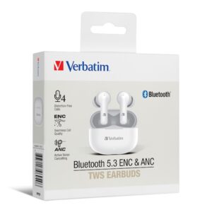 Verbatim 5.3 ENC 和 ANC TWS 無線藍牙耳機 (白色) 個人影音設備