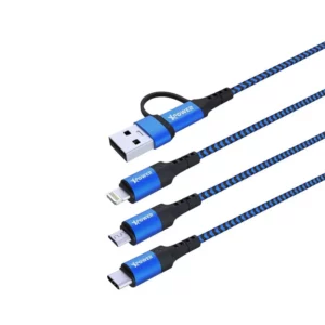 XPower ACX3 2in1 2出3高速充電編織線 (1m / 藍色) 傳輸線 XPower ACX3 2in1 2出3高速充電編織線 (1m / 藍色) 傳輸線