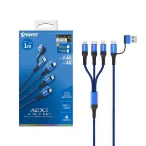 XPower ACX3 2in1 2出3高速充電編織線 (1m / 藍色) 傳輸線 XPower ACX3 2in1 2出3高速充電編織線 (1m / 藍色) 傳輸線